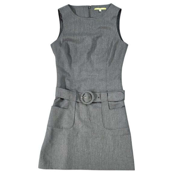 Gianni Bini Wool Blend Gray Sleeveless Belted Dress Preppy Secretary Retro Look - Picture 1 of 9